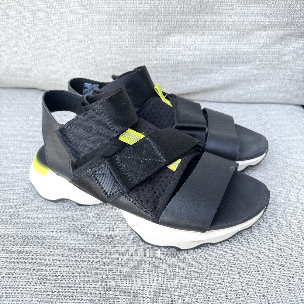 Sorel Kinetic Impact Sandal Black Neon Leather Breathable Open Shoes 6.5